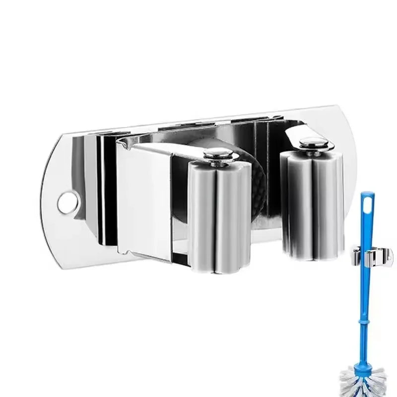 porte balai support mural acier inoxydable chrome moderne garage rangement