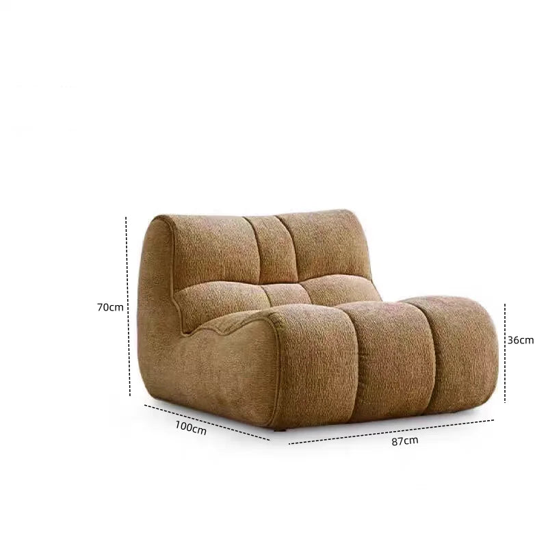 Fauteuil moderne tissu bouclé beige clair coussins d'assise dossier minimaliste