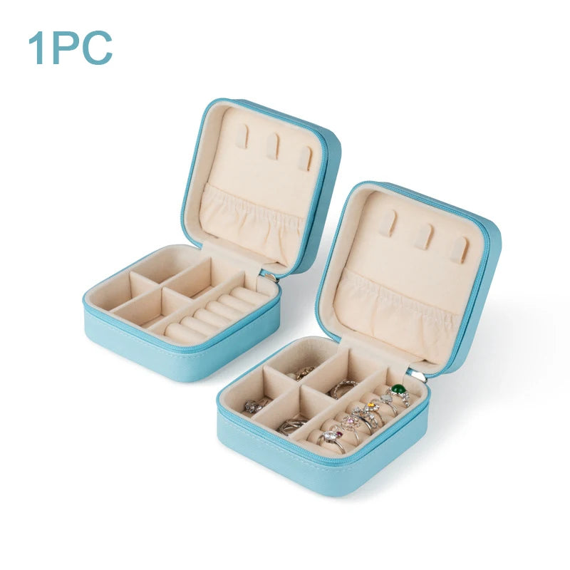 boîte bijoux velours beige portable moderne zippée rose blanche verte