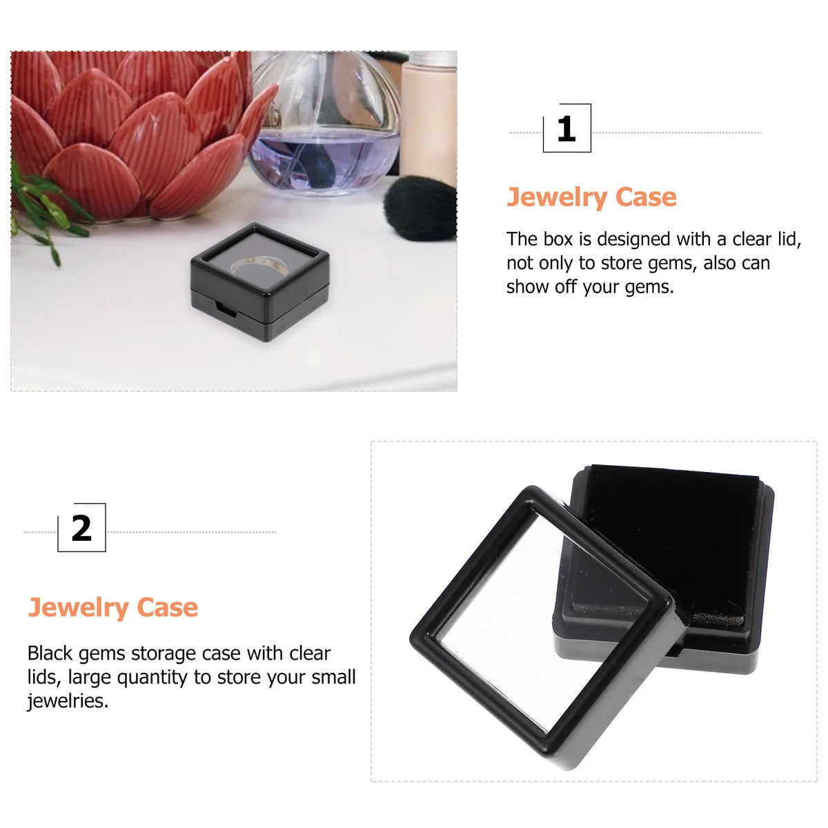 boîtes bijoux rangement noir contemporain 24 pièces couvercle transparent plastique intérieur