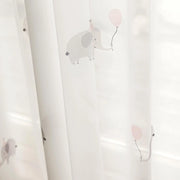 rideau voilage opaque transparent motif éléphant nordique enfant blanc rose