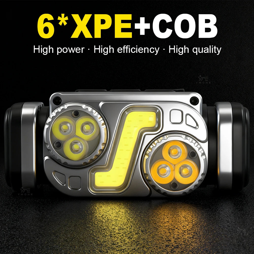 lampe frontale led rechargeable usb noir jaune 12 modes induction magnétique camping pêche chasse