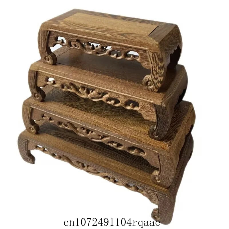 Support plantes bois sculpté classique marron foncé décoration artisanale pot inclusion