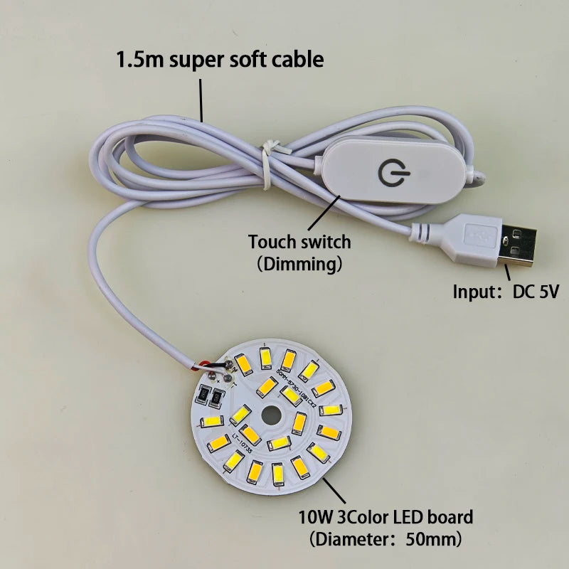 plaque led blanc circulaire adhésif commutateur tactile câble usb 15m 3w 6w 10wmodifiable luminosité