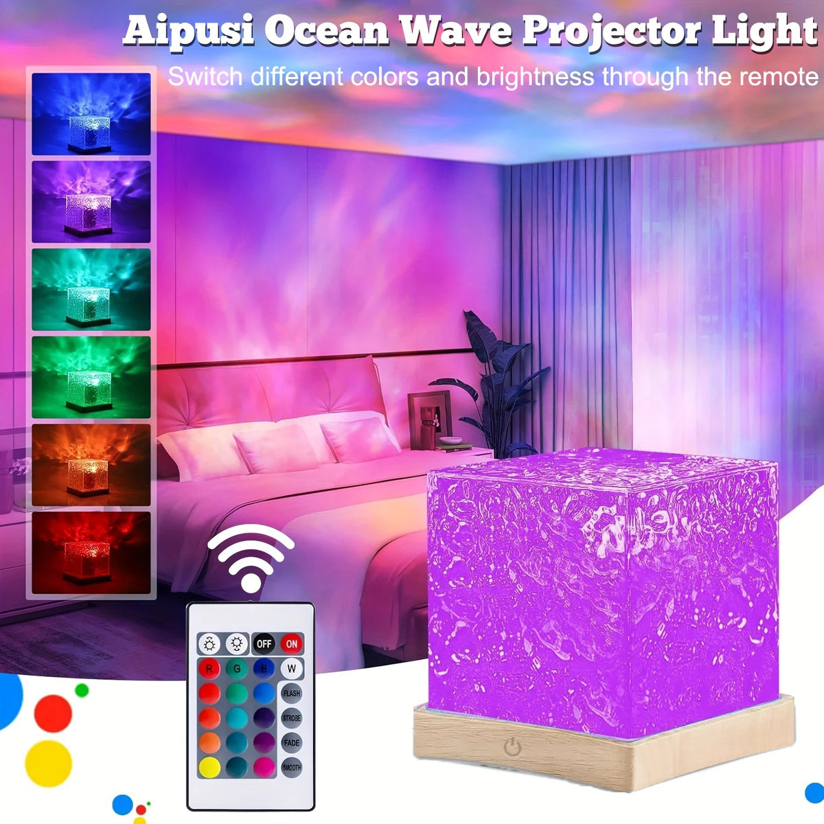 projecteur led effets eau vagues aurore boréale télécommande couleurs variables ambiance chambre moderne