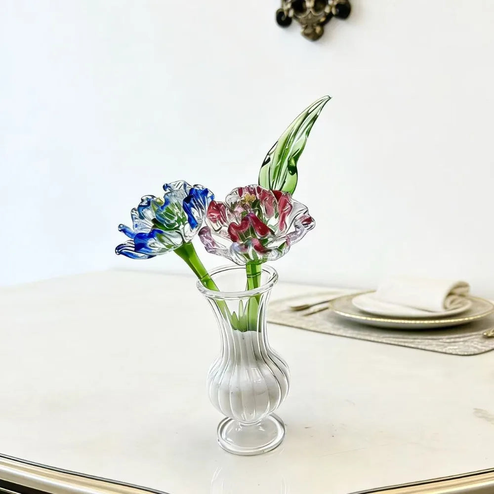 décoration florale verre transparent vase ridé fleur artificielle moderne chambre salon cadeau artisanal