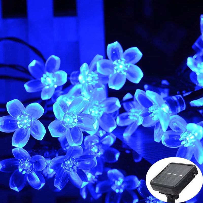 guirlande lumineuse solaire 12m 200leds violet multicolore fleurs moderneextérieur fêtes mariage
