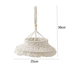 lampe suspendue boho macramé blanc cassé motifs géométriques boule bois franges decoration maison salon