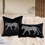 housse coussin brodée léopard velours élégante noir vert décorative maison voiture 45x45cm 30x50cm fixations