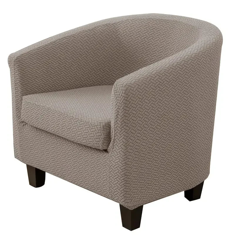 fauteuil moderne housse protectrice tissu motifs géométriques couleur beige gris adhésif fixations machine lavable