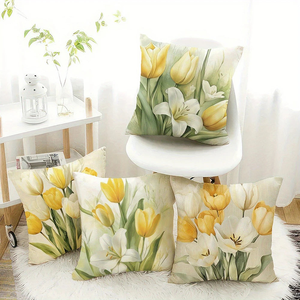 housse coussin motif floral moderne multicolore tulipes lis 45x45cm 60x60cmversible déco chambre canapé voiture