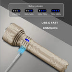 lampe torche rechargeable led usb 5600 lumen 1500m moderne robuste texture géométrique indicator charge