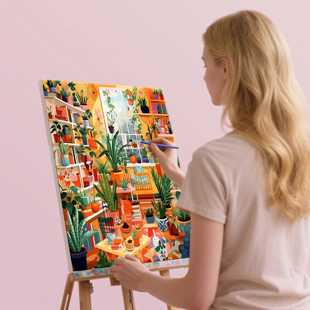 tableau peinture acrylique pinceaux palette paysages végétaux modernes détaillés décoration murale enfants famille