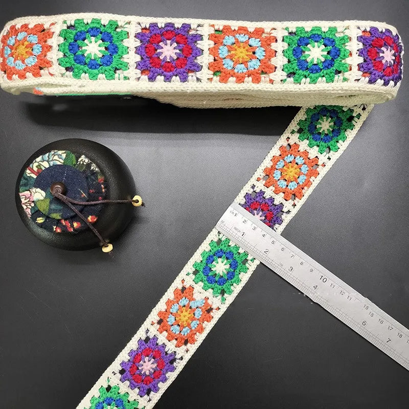 ruban crochet multicolore motif géométrique fleurs artisanal 20cm décoration mariage fournitures couture