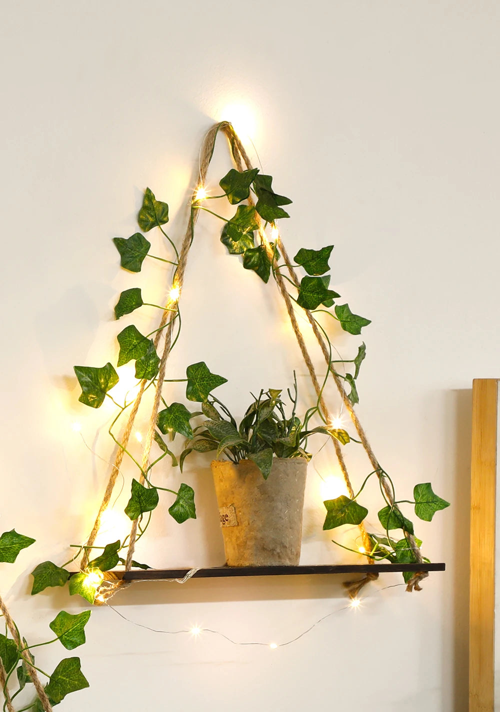 étagères suspendues boho blanc macramé bois rustique anneaux métalliques chambre salon étude decoration cadeau