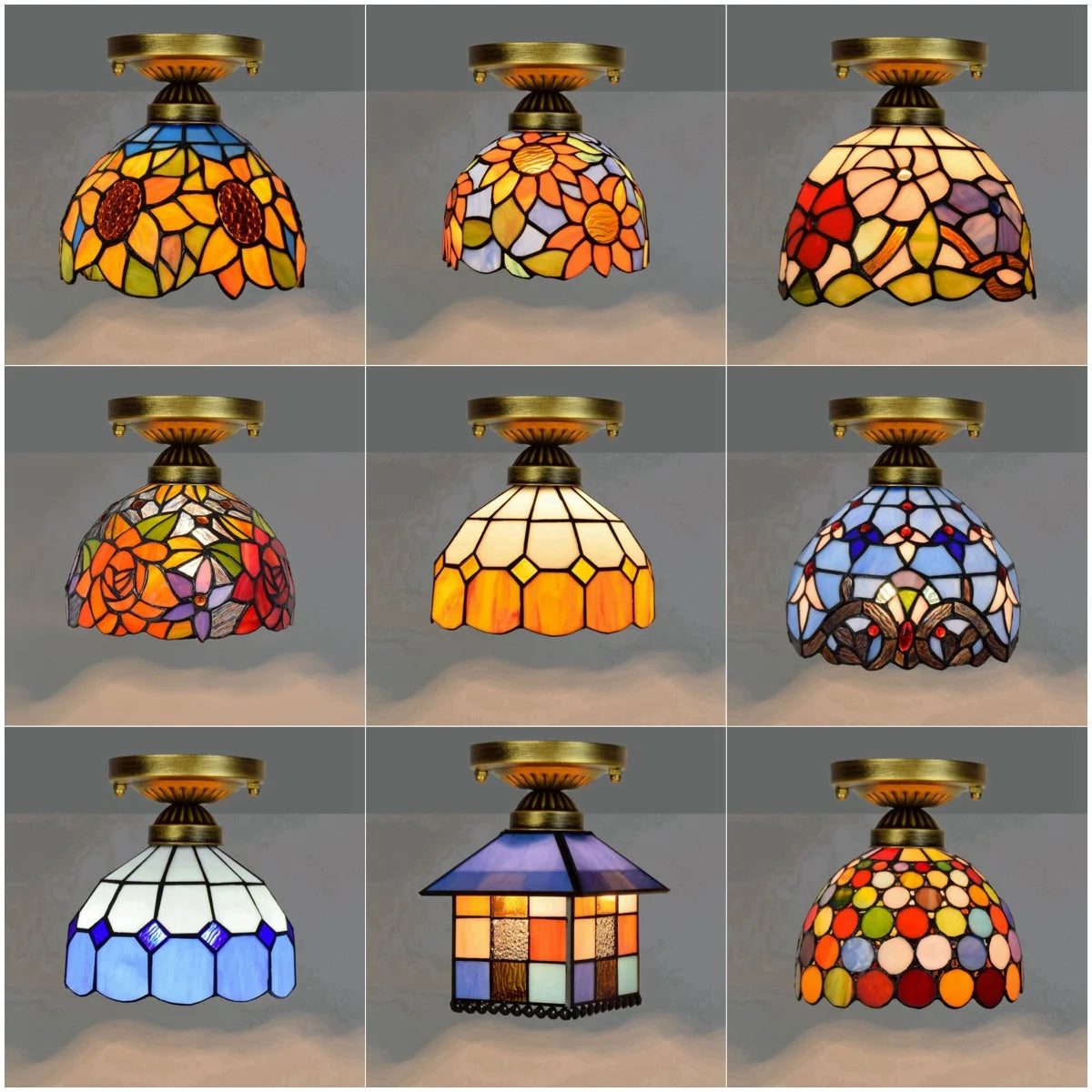 Lampe art déco mosaïque motifs floraux or marron bleu verte vintage chambre salon entree