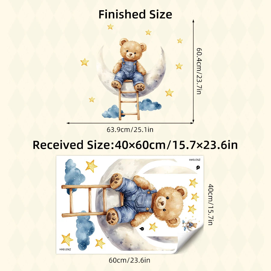 sticker mural dessin animé ours lune nuages étoiles enfants chambre décoration auto collant PVC