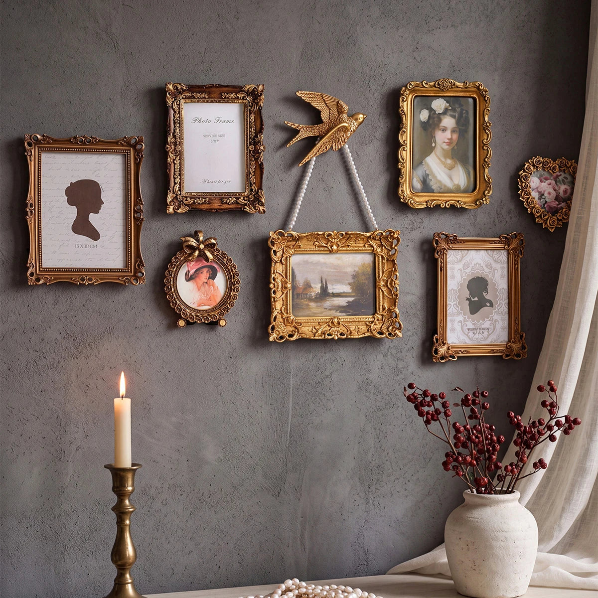 cadre photo or baroque ornements floraux classique moderne rectangle mural gravé