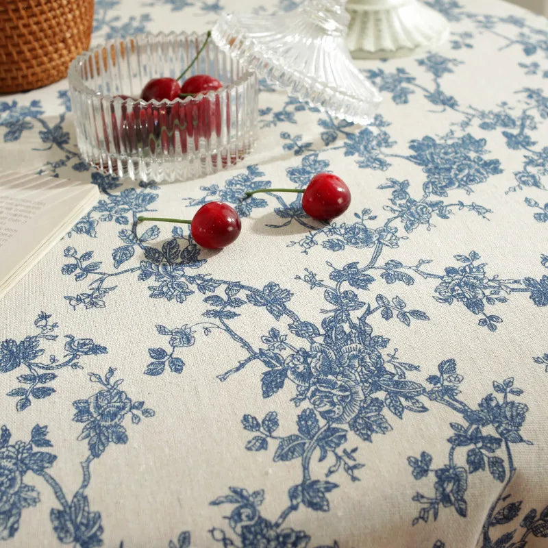 nappe plaid motif floral champêtre table extérieure mariage fête beige bleu rustic