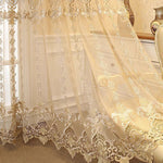 rideau brodé floral beige clair semi transparent classique polyesterextérieur chambre salon