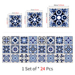 Stickers muraux bleu blanc motifs géométriques texture brillante artisanal 24 pièces 10x10cm