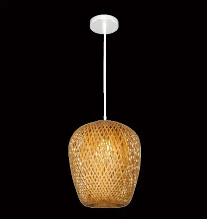 lampe suspendue moderne rustique tissage bambou naturel beige pince lampe