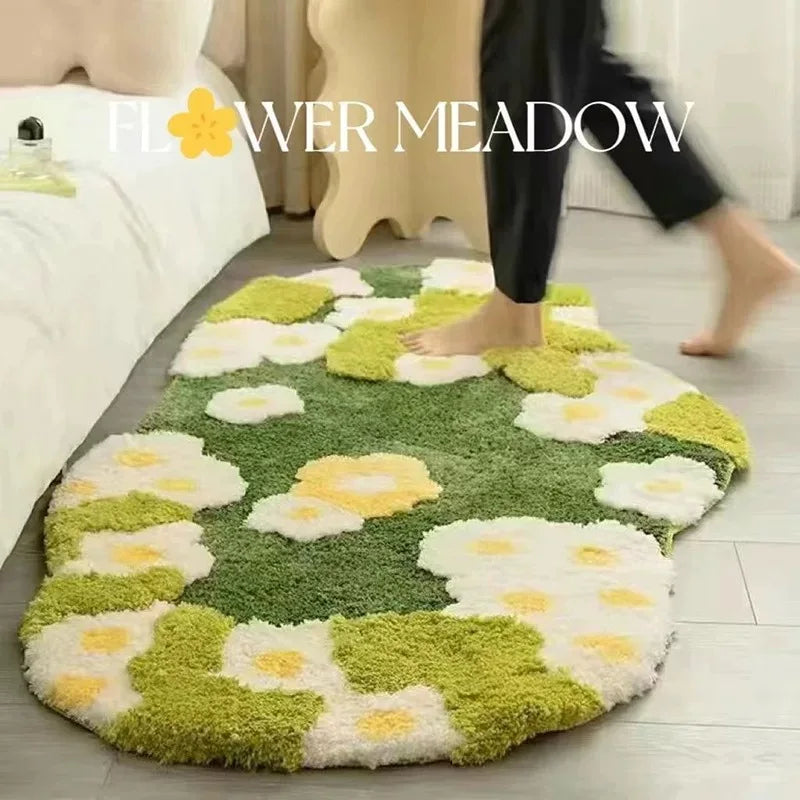 tapis moelleux camouflage fleurs vert blanc moderne résistant décoloration antidérapant séchage rapide