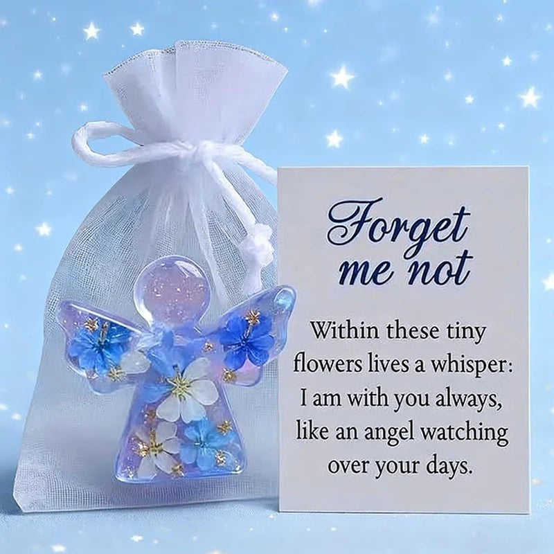 figurine résine ange fleurs transparente sac carte souvenir bleu blanc violet roseclair decorative spiritual