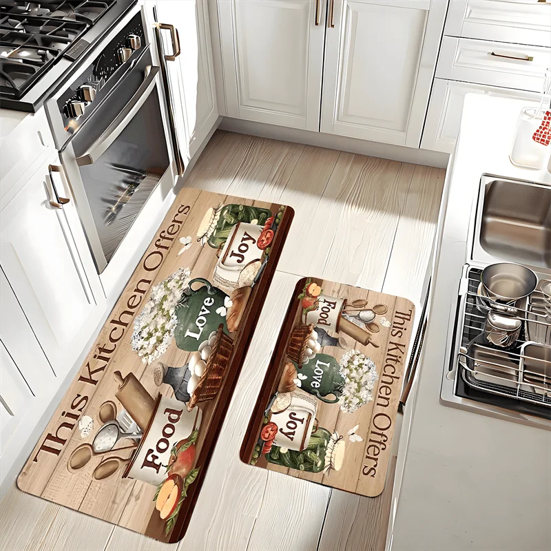 tapis moderne cuisine fruits légumes noir blanc salon décoration joyeuse ustensiles kitchen thèmes