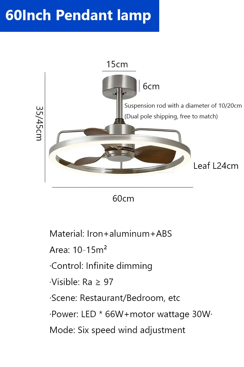 ventilateur lampe led moderne argenté bois foncé vitesses télécommande infinite dimming
