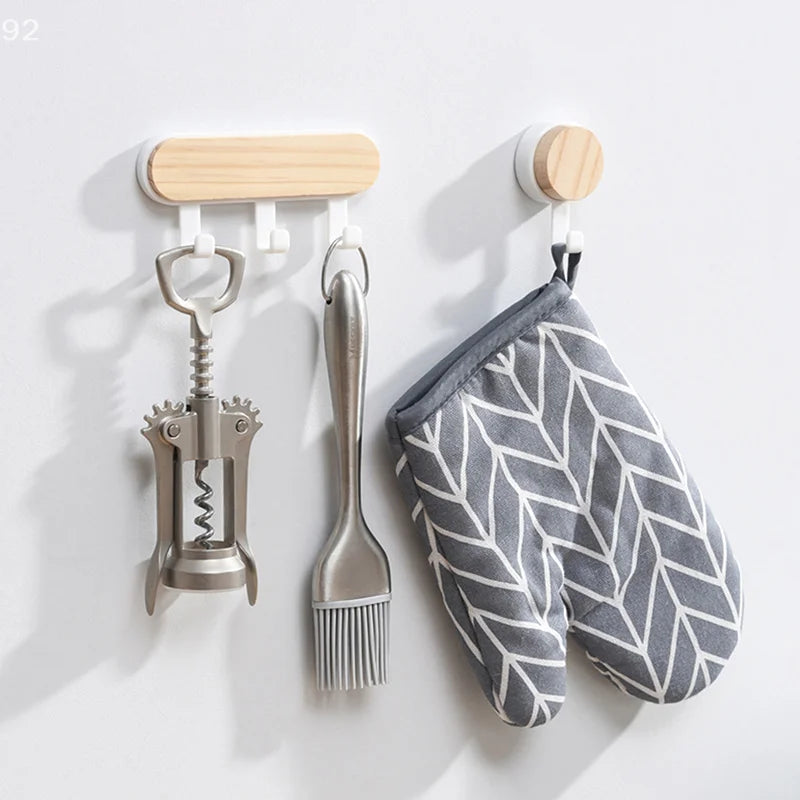 porte manteaux adhésif trois crochets bois clair moderne organisateur cuisine salle bains minimaliste scandi