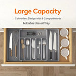 rangement tiroir pliable ustensiles cuisine gris blanc noir moderne pratique adjustable vaisselle