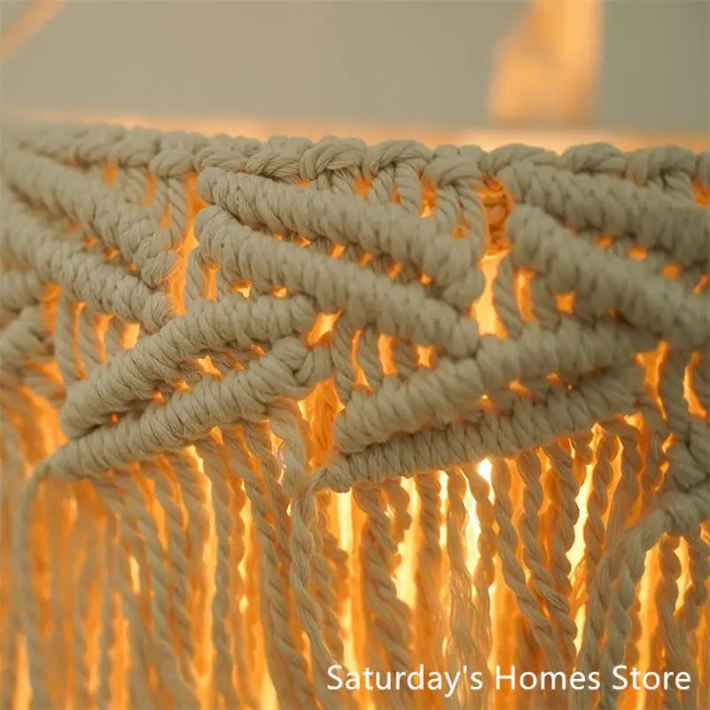 lampe suspendue boho macramé blanc cassé franges artisanal chambre opale coton tissage