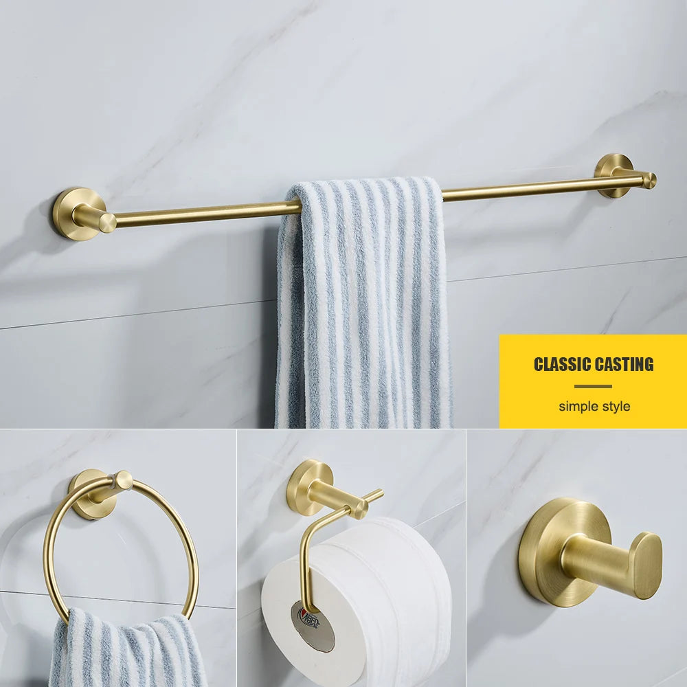 accessoires salle bain doré porte serviettes toilette main ensemble quincaillerie classique métal nickel fixations