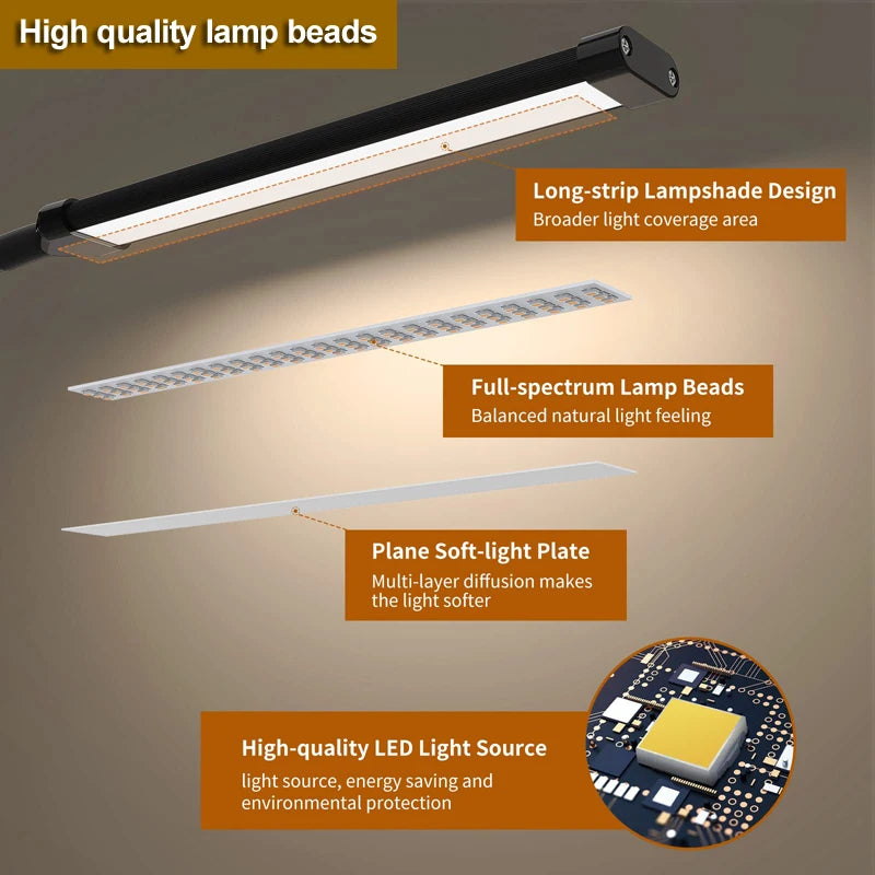lampe flexible led noir pince usb 10 niveaux luminosité moderne adjustable interrupteur