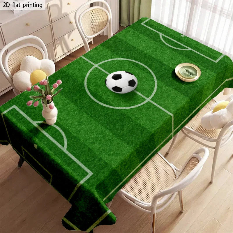 nappe rectangulaire moderne vert blanc terrain football pelouse table décoration anniversaire enfants geometrique