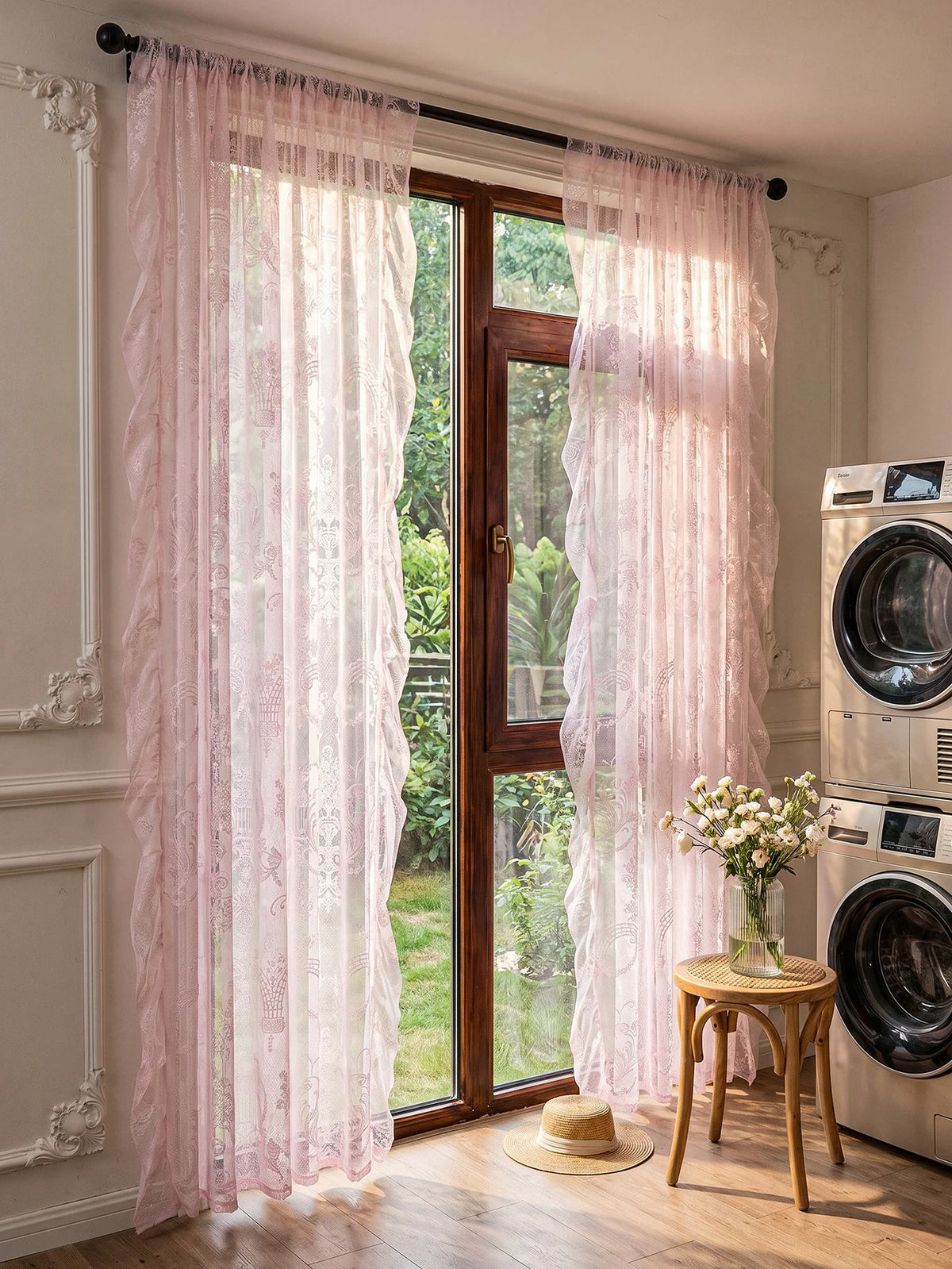 rideau rose broderie florale semi transparent classique polyester 140x100 140x160 140x200 140x220 140x260