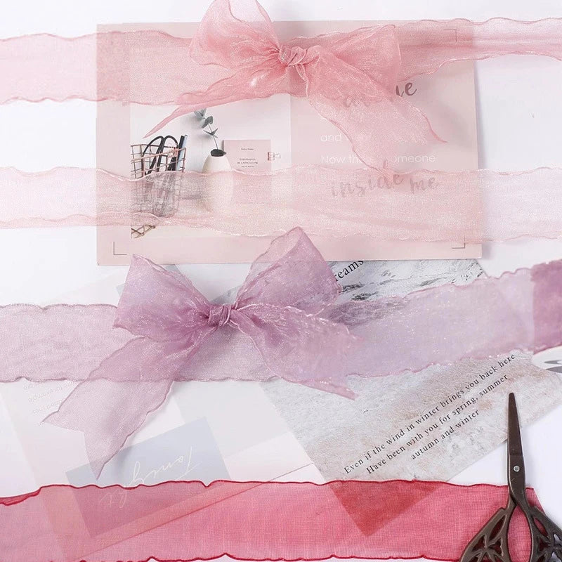 ruban organza translucide moderne élégant couleur unie adhésif blanc rose violet rouge noir gris