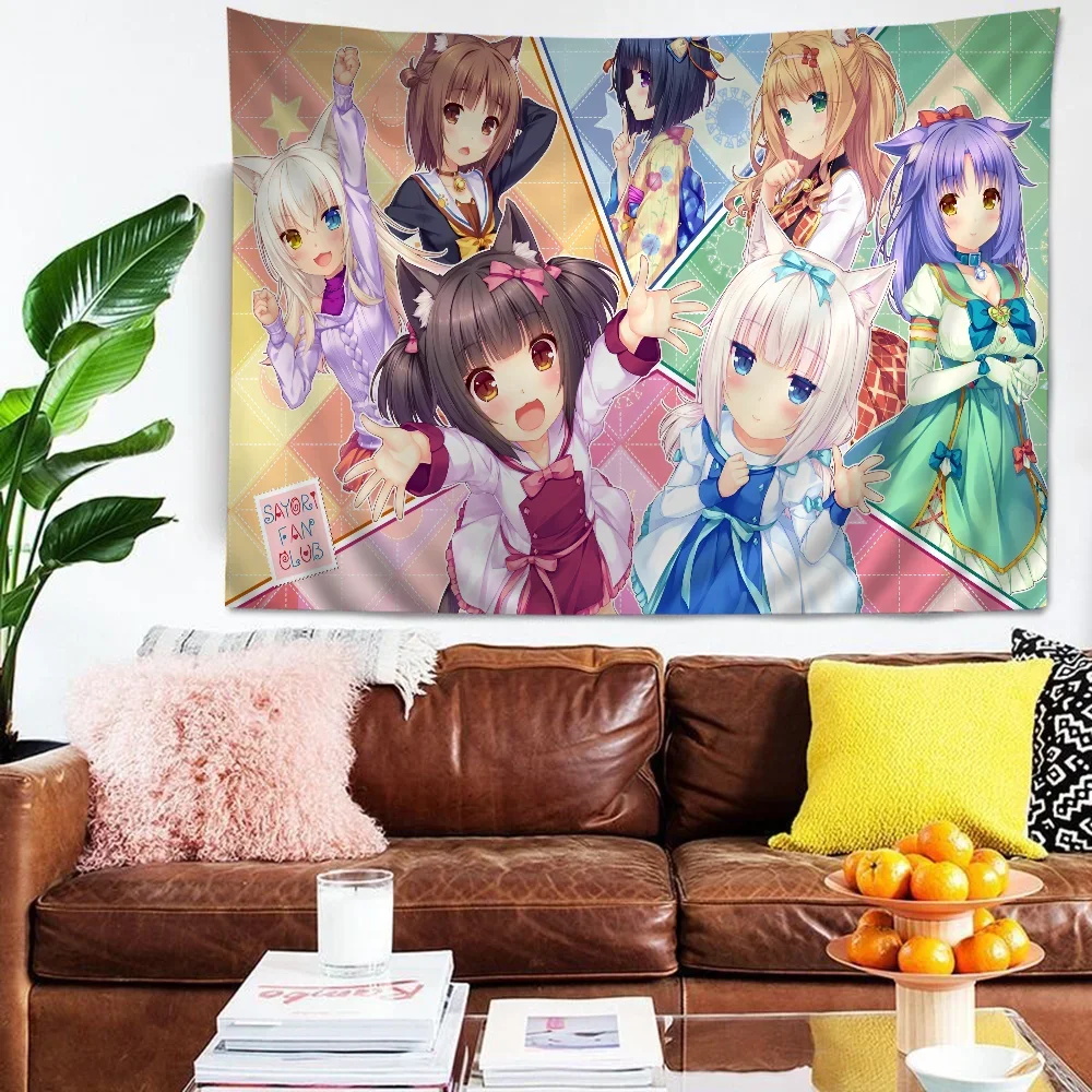 tapisserie graphique anime personnages dessins animés rose vert blanc illustration animaux mignons moderne