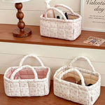 panier rangement matelassé floral rose blanc doux cosmétiques maquillage portable vintage