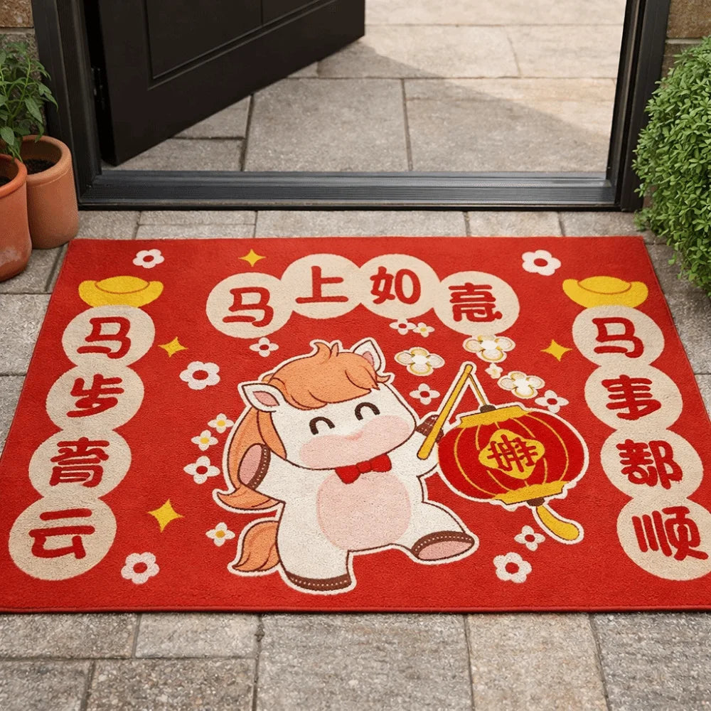 tapis dessin animé personnages chinois rouge bleu blanc résistant antibactéries imperméable
