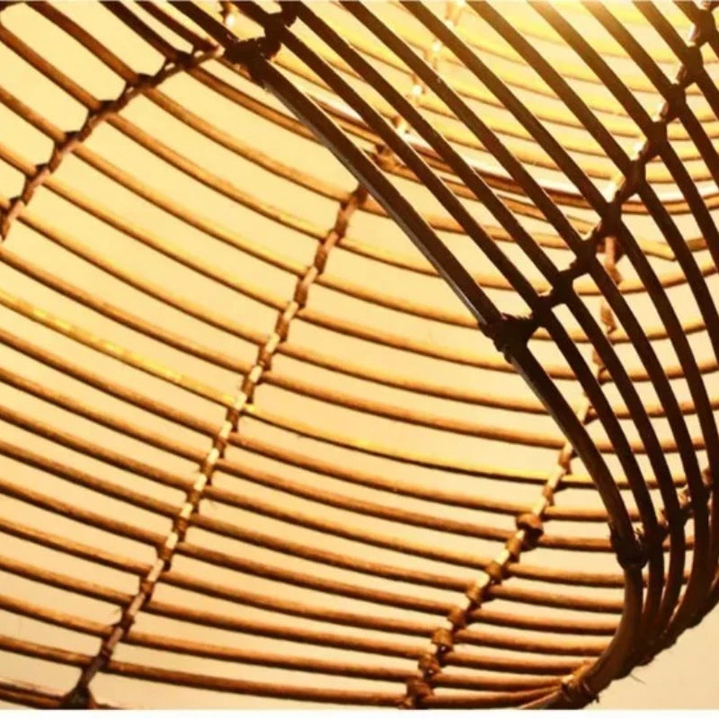 lampe suspendue marron clair rattan tressé moderne rustique chaîne métallique