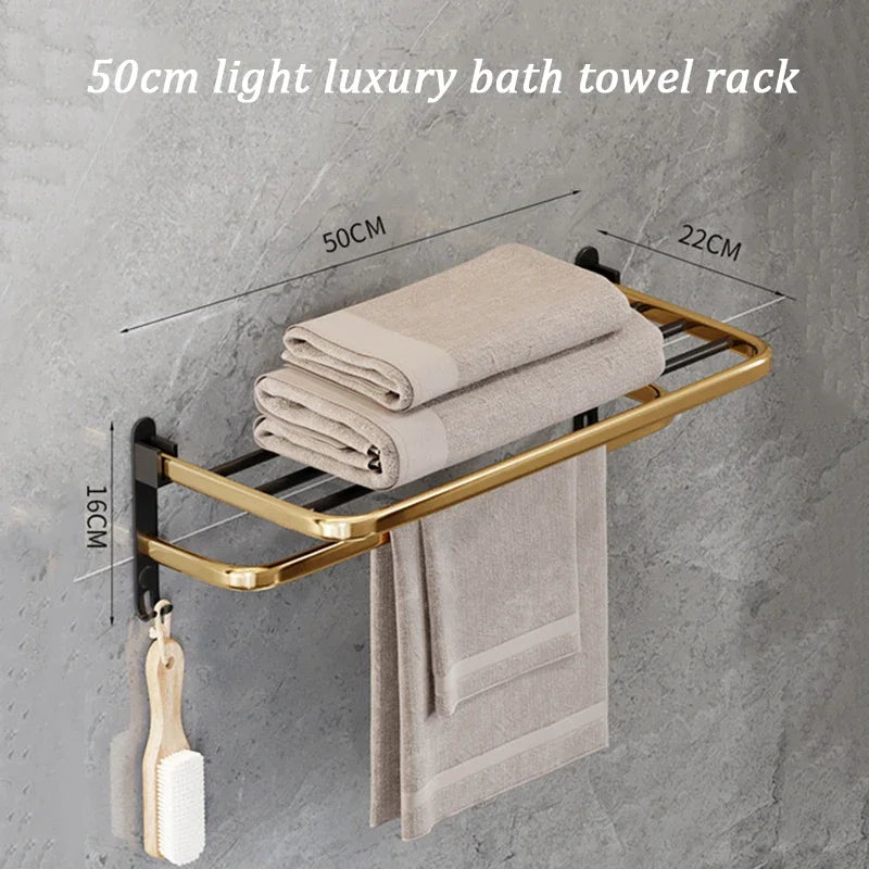 ensemble rangement salle bain noir doré moderne porte serviettes brosses savonnette clips élégant