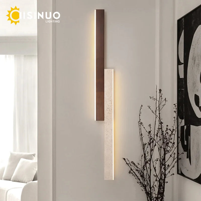applique murale moderne pierre naturelle marron foncé led mur 130cm cuisine chambre salon