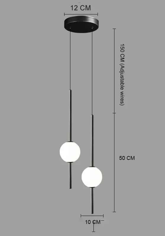 Suspension lumineuse moderne minimaliste blanc doré noir sphères translucides tiges métalliques