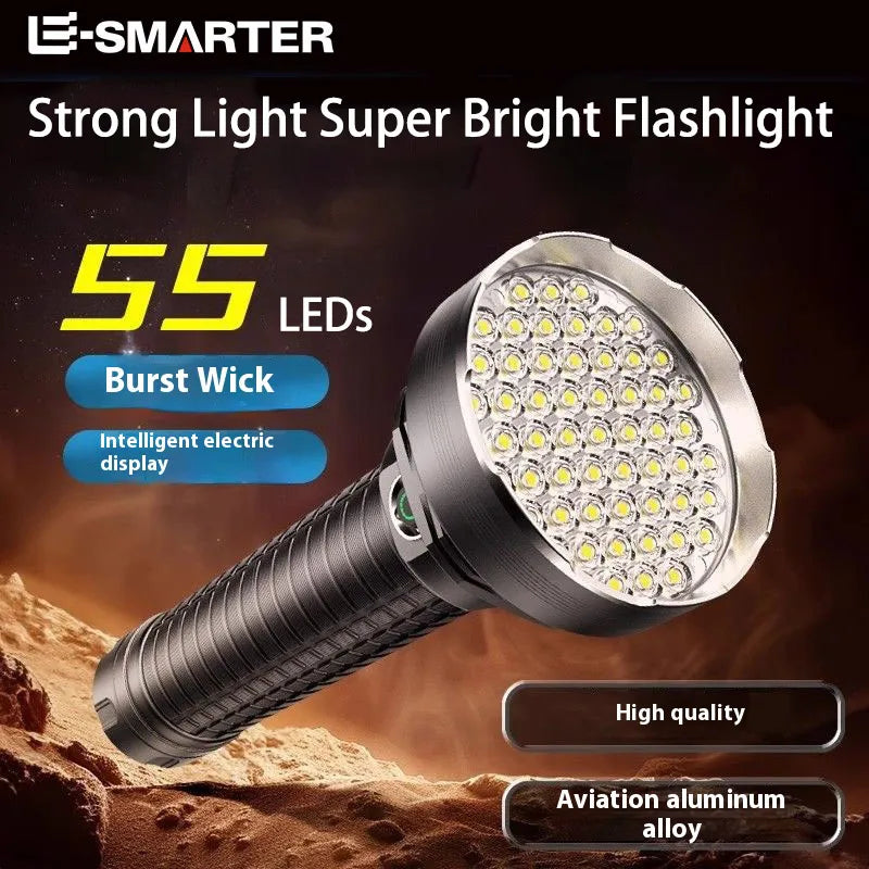 torche led rechargeable 50w intense 500m lumiere blanche noire robuste camping pêche