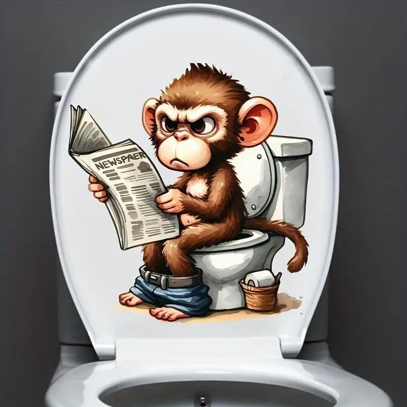 sticker mural cartoon singe journal toilette décoration salle bain amovible imperméable enfant fun