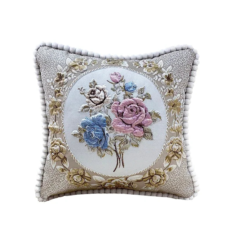 coussin carré brodé fleurs pompons élégant lavable 40x40cm 58x58cm polyester coton