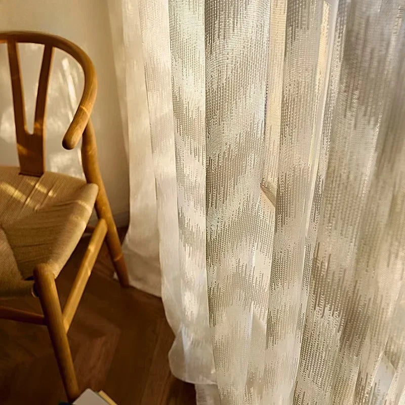 rideau moderne transparent rayures diagonales beige clair fenêtre française anneaux polyester