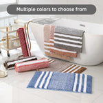tapis bain moderne rayé gris blanc marron clair respectueux environnement salle bain